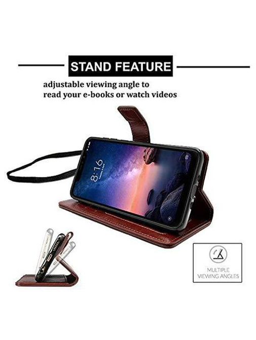 Zekaasto VIVO Y21 2021, Vintage Flip Cover, Protective Shield, Storage Slots, Watching Movie, Online Class, Meeting With Comfortable Standing View Display in landscape mode.