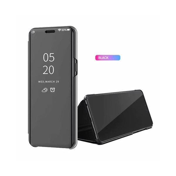 zekaasto Mi Rdmi A2, Mirror Flip Cover Black, Duel Protection, Luxury Case, Comfortable Standing View Display, Clear View.