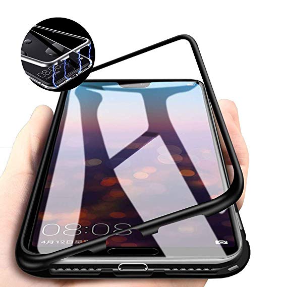 Zekaasto Realme 3 Pro, Electronic Auto-Fit, Full Protection, Magnetic Transparent Glass Case (Black)