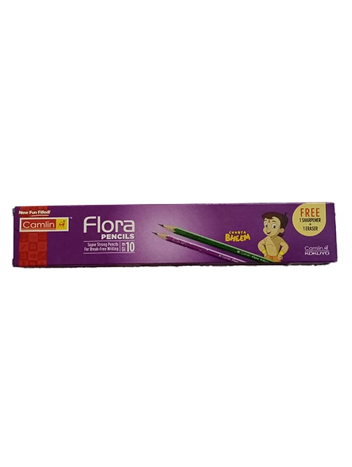 Camlin Flora Super Strong Pencils For Break Free Writing, Chhota Bheem Character (Free Sharpener and Eraser, Pack of 20)