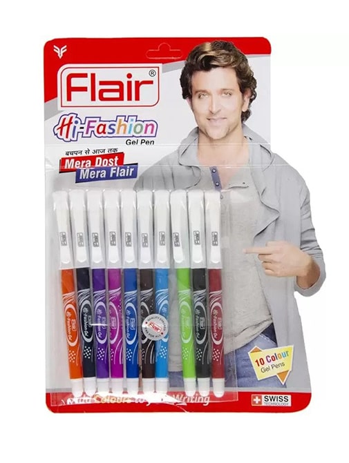 Flair Hi-Fashion Refillable Gel Pen (Assorted Ink Colours, 1.0mm, Pack of 10)
