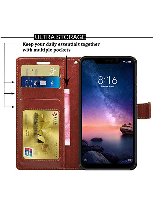 Zekaasto SAMSUNG GALAXY J6 PLUS, Vintage Flip Cover, Protective Shield, Storage Slots, Watching Movie, Online Class, Meeting With Comfortable Standing View Display in landscape mode.
