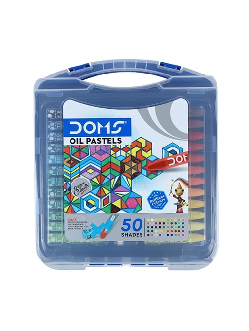 Doms Non-Toxic Oil Pastels (50 Assorted Shades, Free One Pastel Holder, Sharpener & Scrapping Tool)