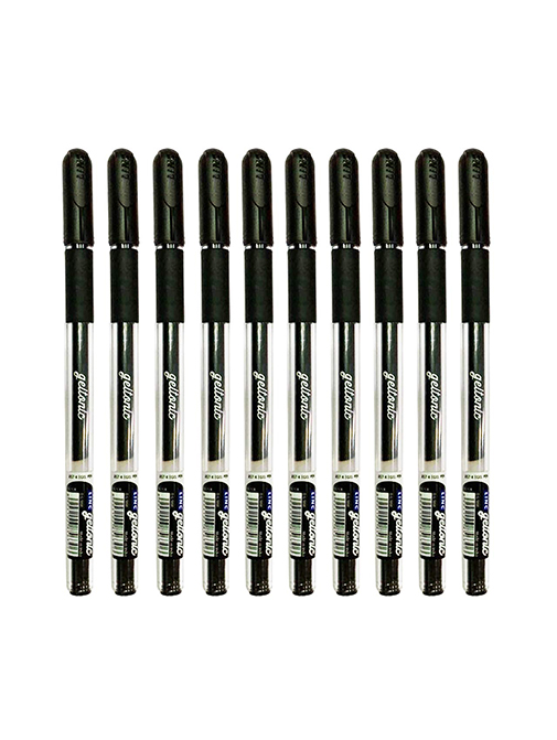 Linc Geltonic Gel Pen (Black Ink, 0.6 mm, Black Body, Pack of 10)