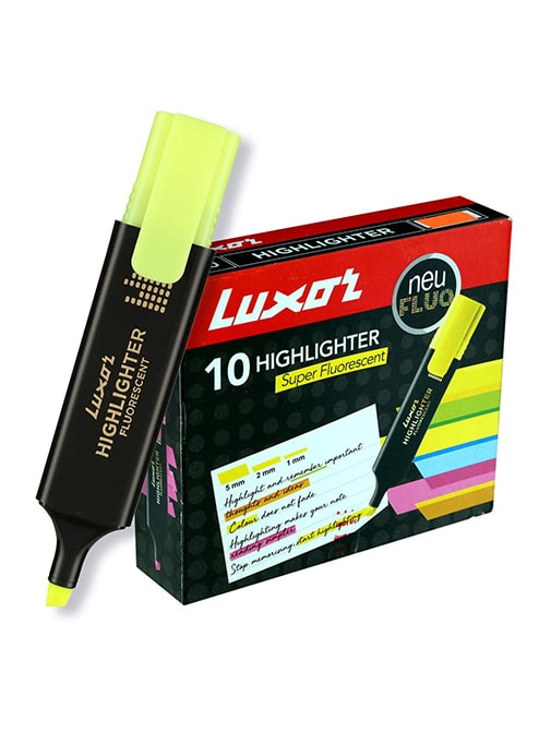 Luxor Neu Fluo Super Fluorescent Highlighter (Yellow, 5 mm, 2 mm & 1 mm Tip, Pack of 10)