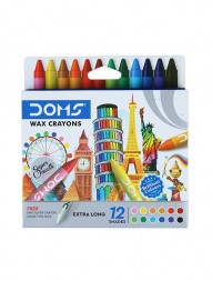 Doms Extra Long Wax Crayons (12 Assorted Shades, Free One Silver Crayons, Pack of 2)