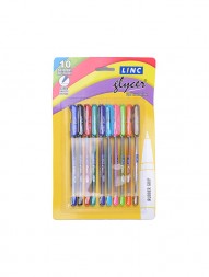 linc-glycer-ball-pen-combo-of-blue-black-red-green-turquoise-blue-violet-orange-pink-golden-lime-green-ink-0.6-mm-assorted-body-pack-of-10301